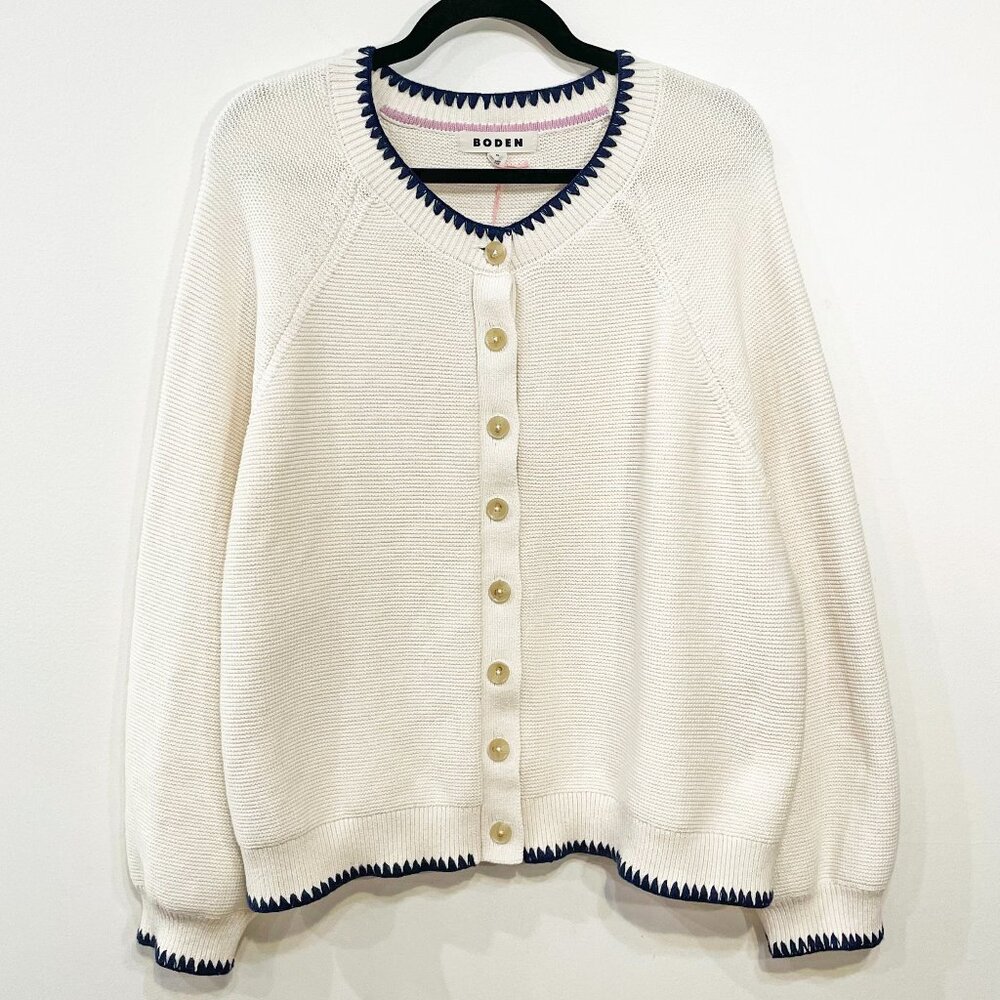 Boden Cream Cardigan with Black Trim - Picture 3 of 8